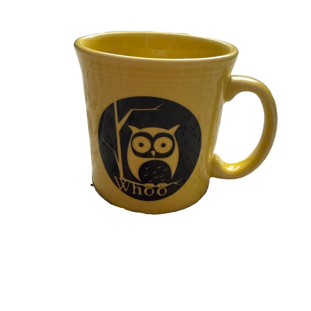 Fiesta Ware Yellow Owl "WHOO" Coffee Mug Homer Laughlin USA